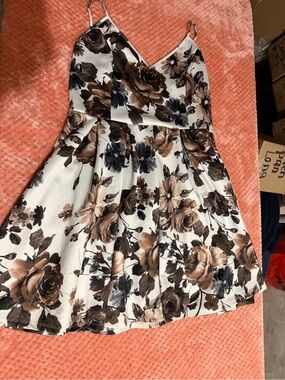 Lush Cream Dress with Brown and Black Floral Print